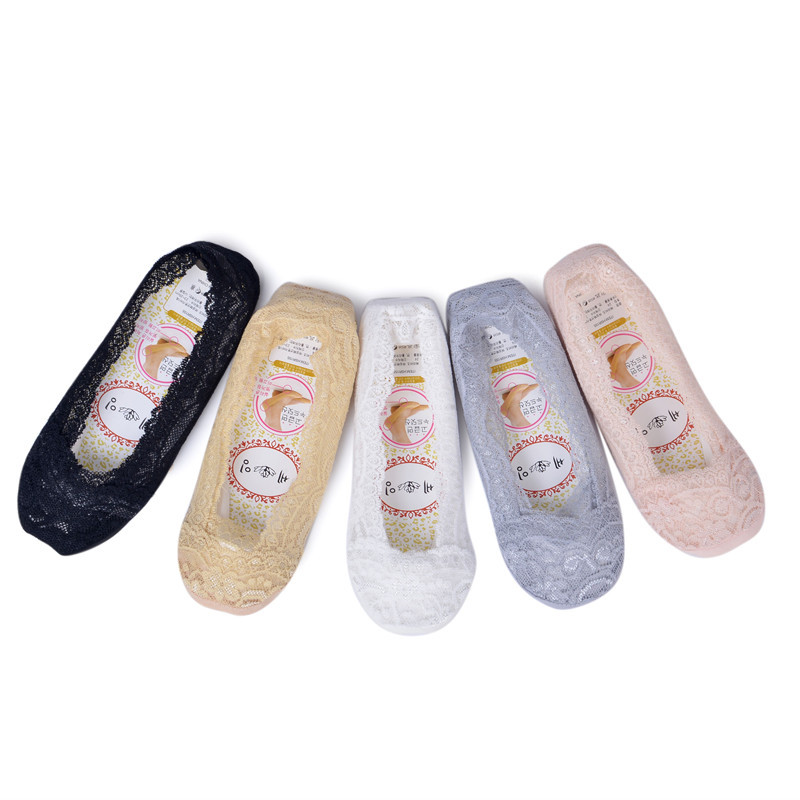 Summer Woman Girls Lace Flower Short Boat Sock Antiskid Low Invisible Ankle Transparent Silicone No Slips Socks No Show Socks