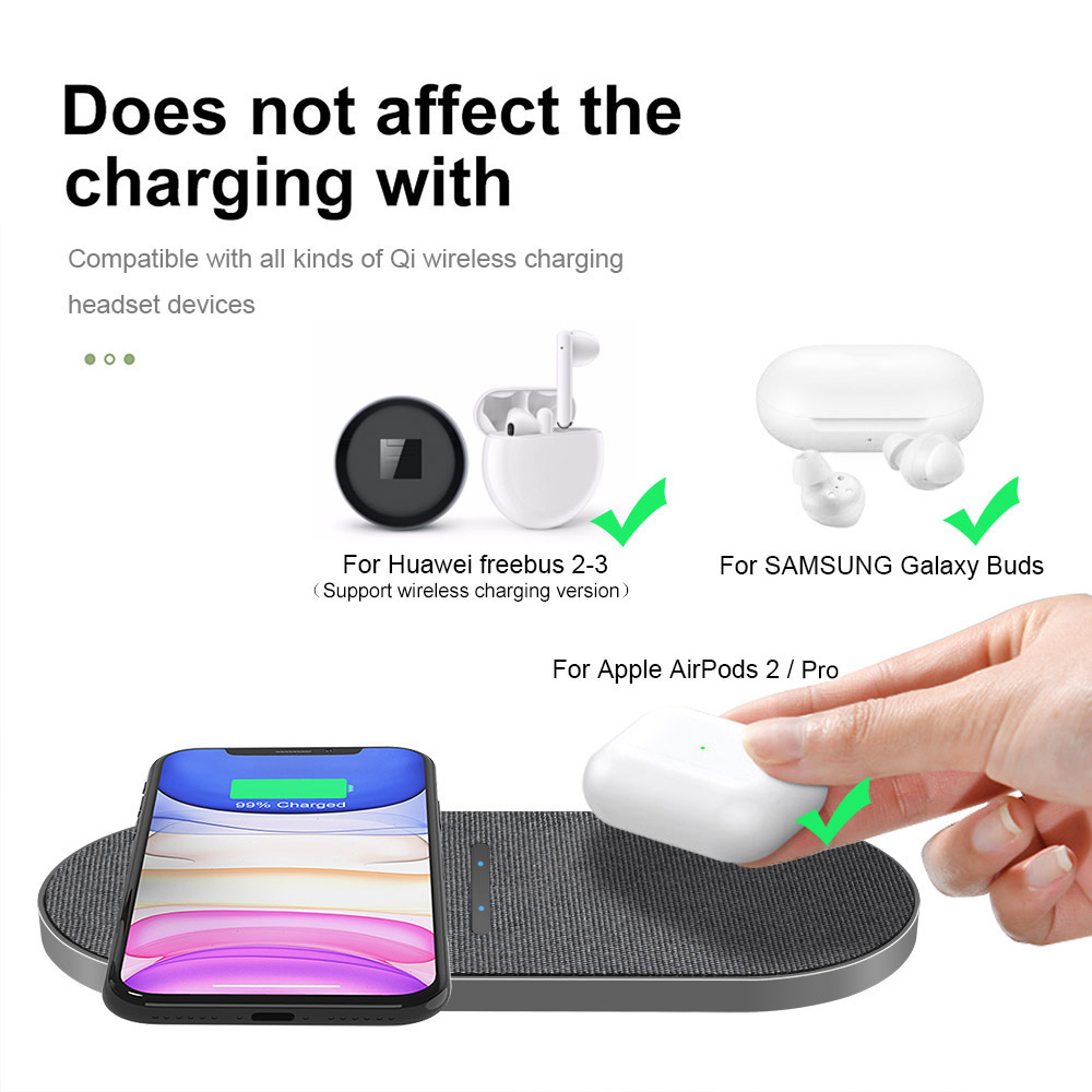 20W Qi Wireless Charger Pad For Samsung S20 S10 Dual 10W 2 in 1 Fast Charging Dock Station For iPhone 11 XS XR X 8 Airpods Pro