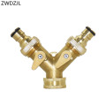 Brass garden tap Irrigation 2 way tap Irrigation valve Hose Pipe Splitter 2 Way Quick connector adapter Female thread G3/4 1pcs