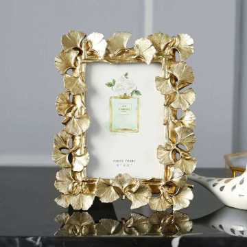 1pc Vintage Golden Ginkgo Leaf Resin Photo Frame Home Retro Decor Crafts Wedding Gift 4/6 Inch