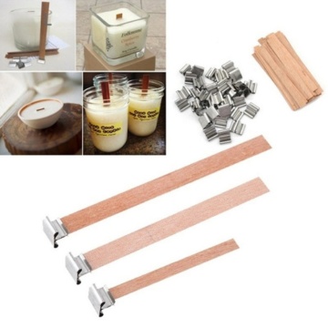 50pcs/lot 50/60/90/130/150mm Wooden Wick Candles with Candle Holder Wooden Wick Core for Supply of Soybean Wax Candles Parffin