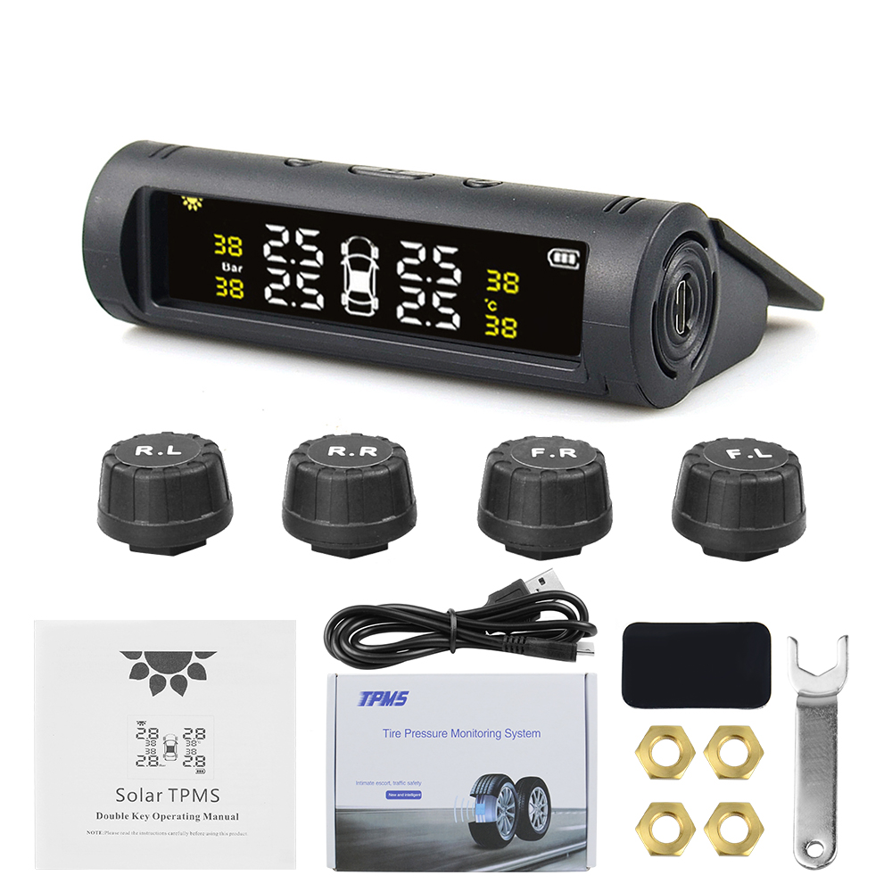 New Solar TPMS Car Tire Pressure Alarm Monitor System 4 Wheel Internal External Tyre Sensor Temperature Alert