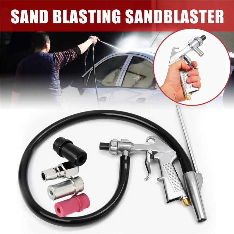 7Pcs/Set Abrasive Air Sand Blasting Gun Kit 1 Ceramic Nozzle 1 Steel Nozzle 1 Sand Suction Pipe Industrial Sandblaster Gun