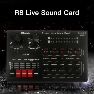 R8 Live Sound Card Live Streaming Microphone Set with Earphones, Shock Mount, Tripod Stand, 6inch Filling Light with Bracket