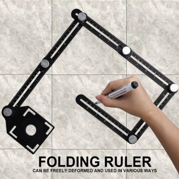6 Angle Measuring Ruler Folding Multi Ceramic Tile Hole Positioning Ruler Metal Template Hole Punch Accessories with Drill Guide