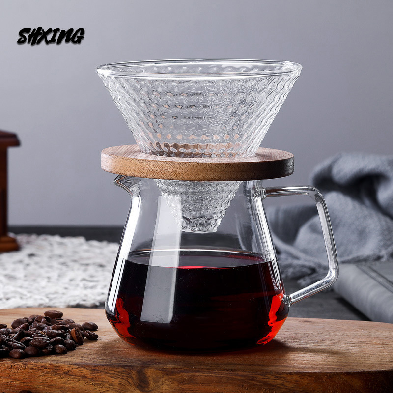 Wooden Cold Brew Coffee Maker V60 Glass 600ML/360ML Coffee Dripper and Pot Set for Coffee Filter Reusable Coffee Filters