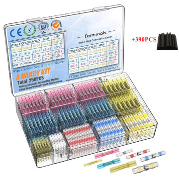 640PCS Heat Shrink Connectors Waterproof Solder Wire Connector Heat Shrink Butt Crimp Terminals Kits - Electrical Connectors Set