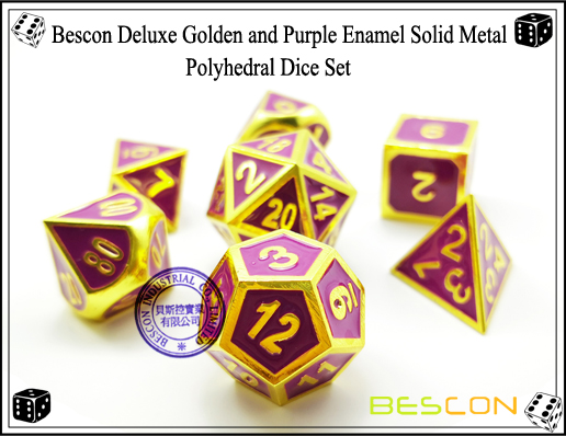 Bescon Deluxe Golden and Purple Enamel Solid Metal Polyhedral Role Playing RPG Game Dice Set (7 Die in Pack)-3