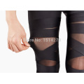 New Spring Summer Legging Sexy See Through Stripe Cross Tie Up Nine Point Bodycon Women Leggings Black Slim Bandages Leggings