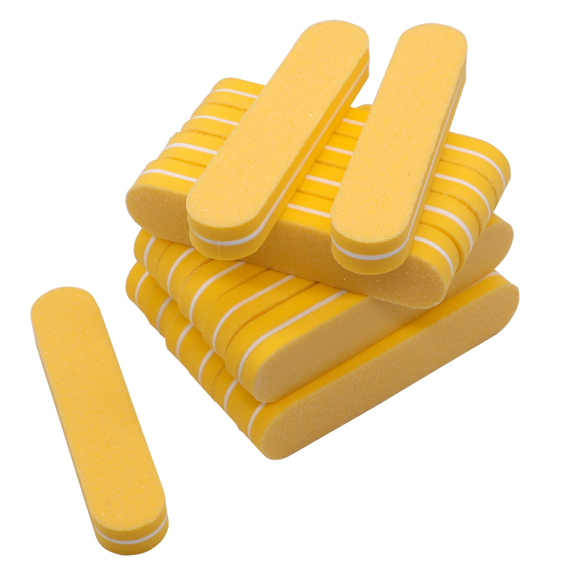 200 Pcs Double-sided Mini Nail File Blocks Yellow Sponge 100/180 Nail Polish Sanding Buffer Strips Polishing Manicure Tools