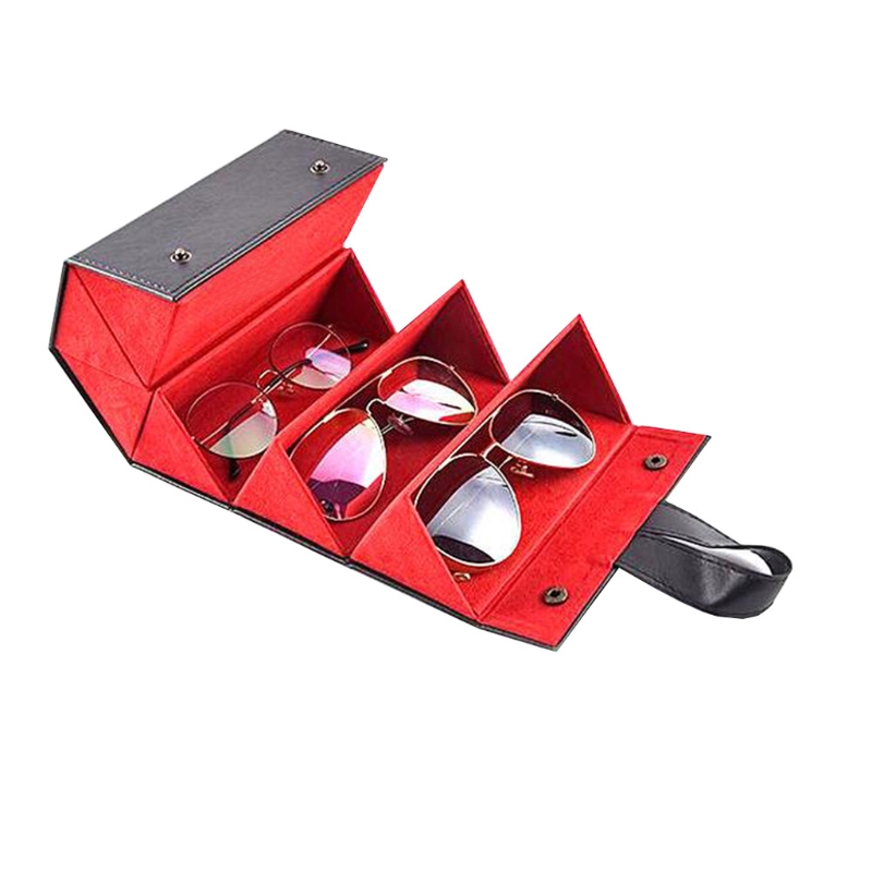 1 Pc 5 Slots Foldable Leather Eyewear Holder Display Sunglasses Eyeglasses Travel Organizer Case Multiple Hanging Container