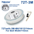 POWGE 72 Teeth HTD 3M Timing Pulley Bore 8/10/12/14/15/19/20/22mm for Width 15mm 3M Synchronous belt HTD3M Belt 72Teeth 72T CNC