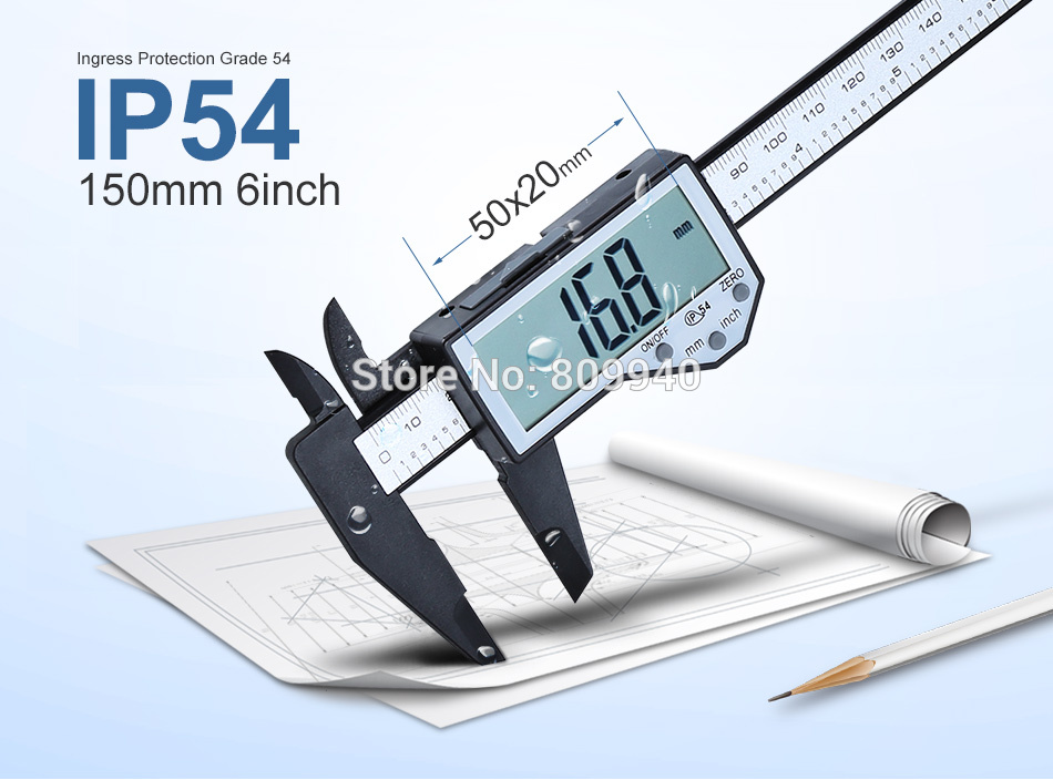 150mm 6 inch IP54 water prrof super LCD Digital Electronic Vernier Caliper Micrometer Measuring Tool Ruler Digital Calipers