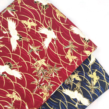 Navy Blue Red Crane Cotton Bronzing Japanese Fabric,Patchwork Cloth, Sewing Handbag, Cushion Cover, Jewelry Material