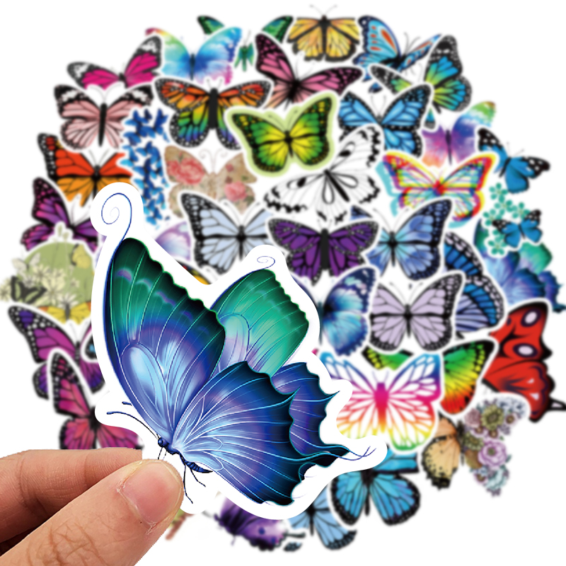 50Pcs Not Repeat Colorful Butterflies Stickers for Kid's Toys Pretty Good Decora to Luggage Laptop Fridge Phone Decals