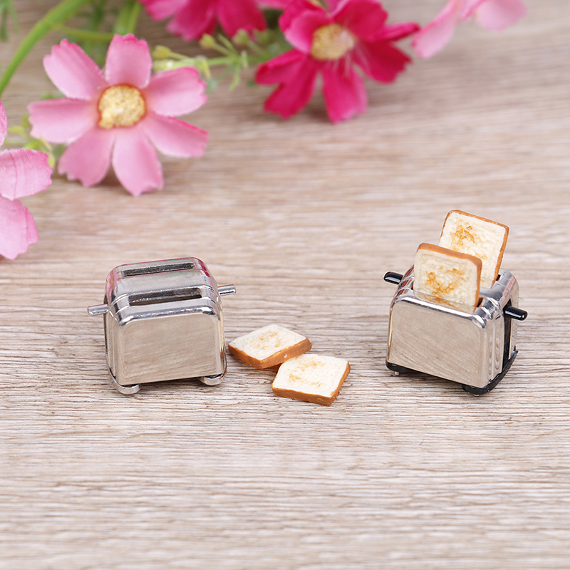 1/12 Scale Doll House Mini Bread Machine With Toast Miniature Doll House Accessories Cute Decoration Toaster