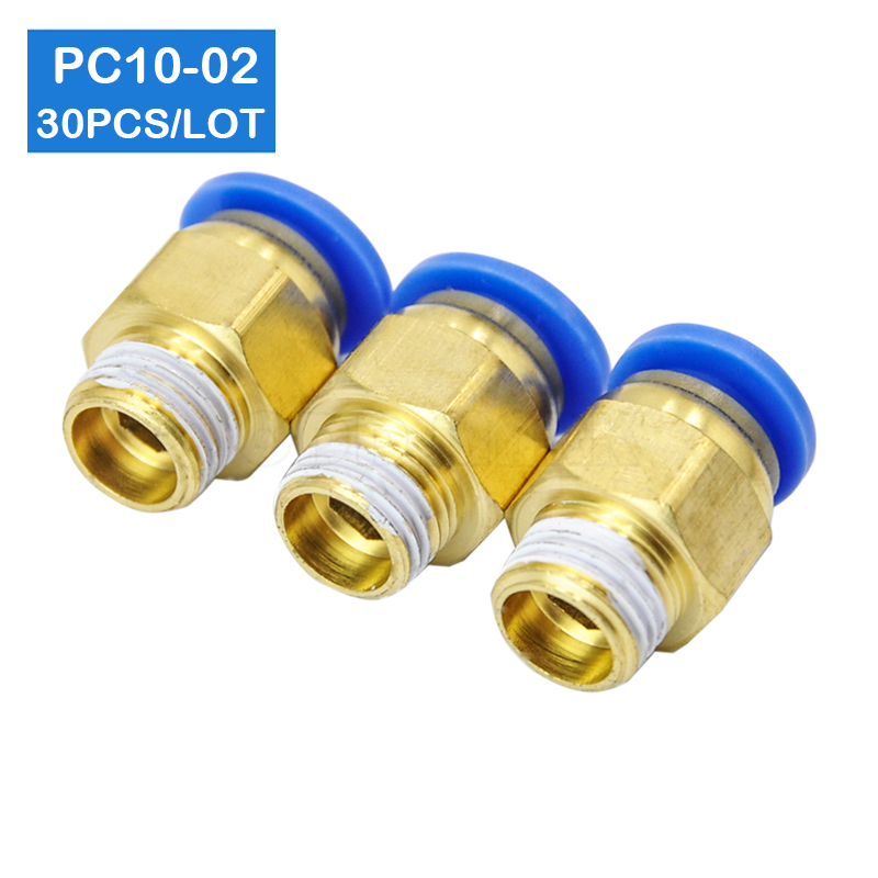 HIGH QUALITY 30pcs BSPT PC10-02, 10mm to 1/4" Pneumatic Connectors male straight one-touch fittings