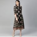 Pre-sale 2020 New India Fashion Woman Ethnic Styles Foil Print Dress Cotton India Elegent Lady Black Dress