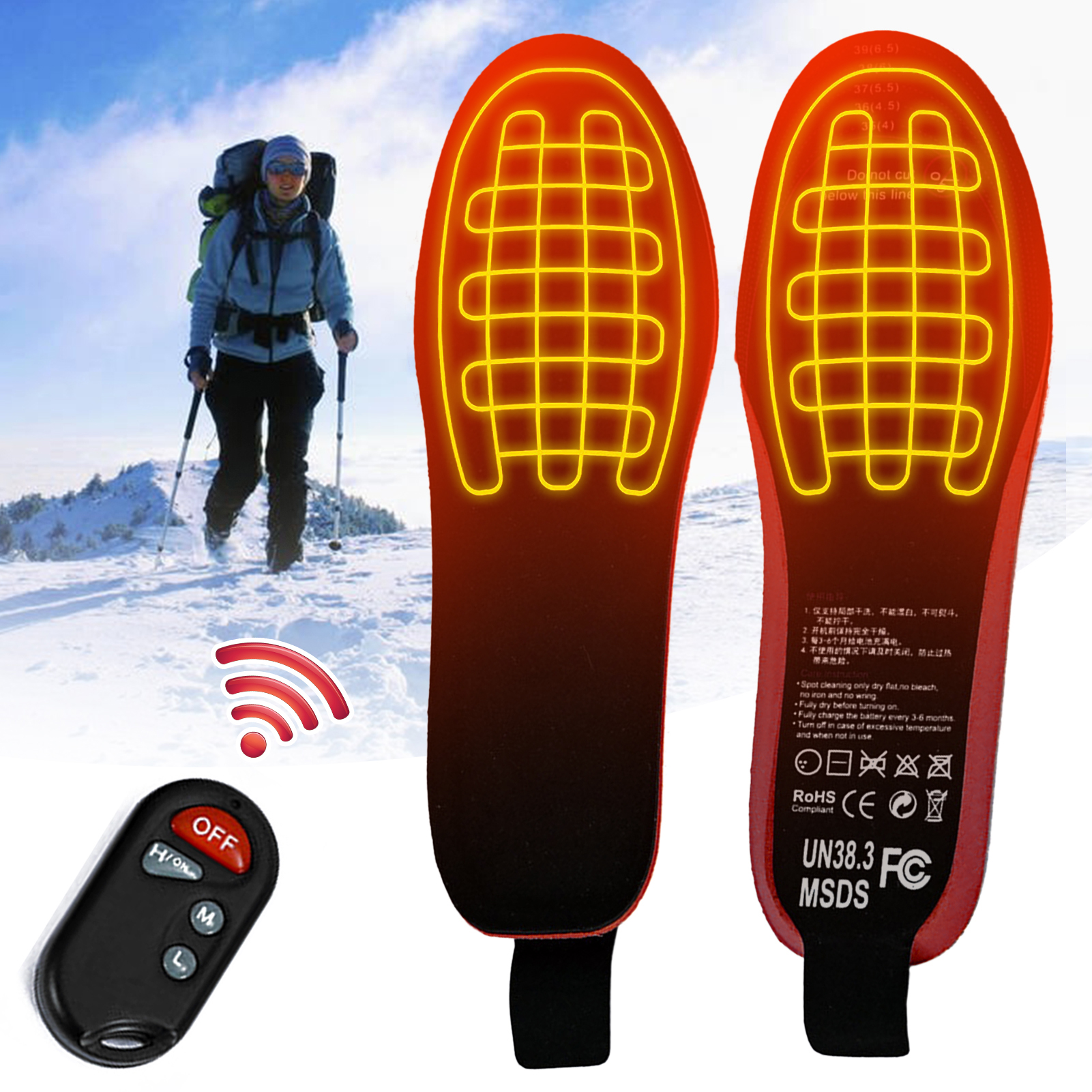 3.7V 2.1A Rechargeable Heated Insole With Remote Control Unisex Winter Warmer Foot USB Charging EVA Electric Heated Shoe Pads