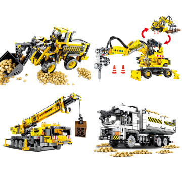 Model Block City Engineering Vehicle Shovel Loader Tip Truck Crane Car Carriage Drill Construction Bricks Toys