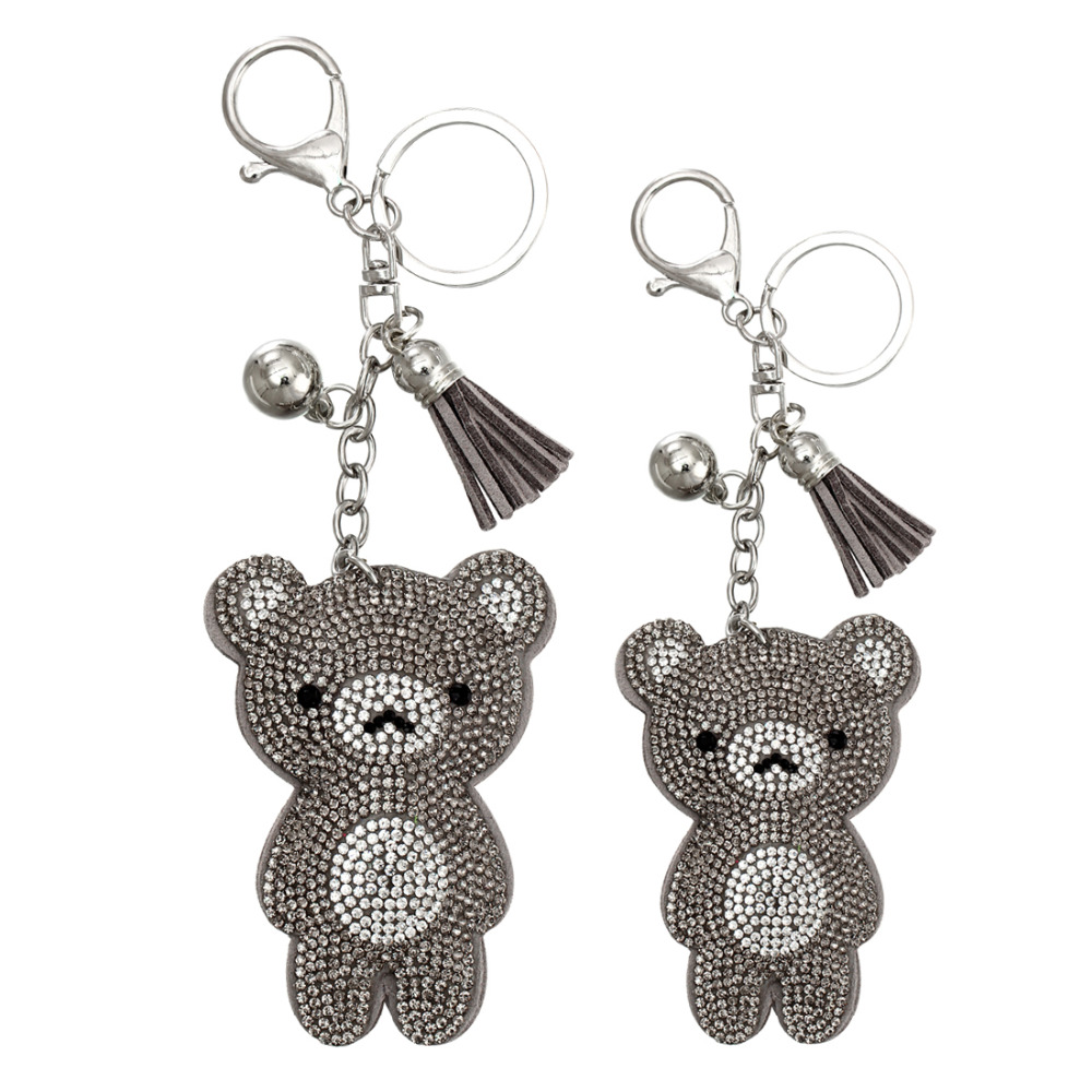 New Arrival PU Leather Keychain Girl's Cute Rhinestone Bear Animal Pendant Key Chains Rhinestone Car Bag Keychain Gift