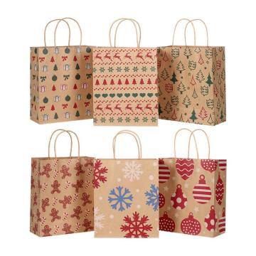 Cabilock 24pcs Christmas Kraft Bags 6 Patterns Christmas Paper Bags Portable Festive Xmas Party Gift Bags for Christmas