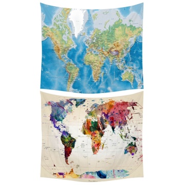 World Map Tapestry High-Definition Map Fabric Wall Hanging Decor Watercolor Map Letter Polyester Table Cover Yoga Beach towel