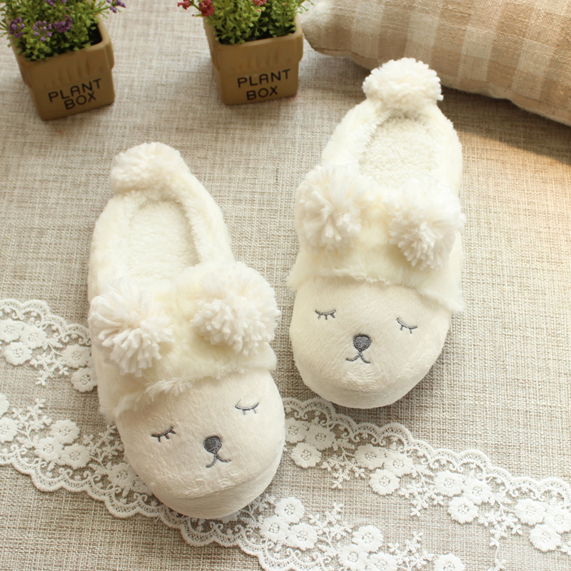 New Warm Flats Soft Sole Women Indoor Floor Slippers/Shoes Animal Shape White Gray Plush Home Shoes Home Slippers