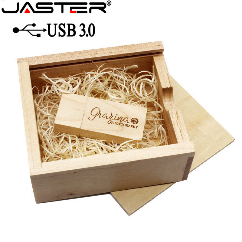 JASTER USB 3.0 walnut maple wood Photo Album usb+Box usb flash drive Pendrive 64GB 16GB 32GB Wedding gift box (105mm*95mm*40mm)