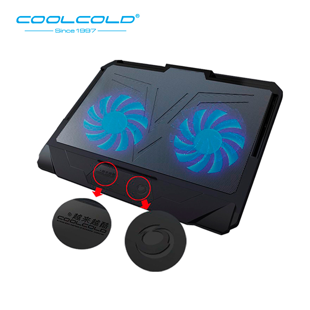 COOLCOLD Laptop Cooling Pad Base Notebook Cooler Two Led Fan Seven Angles Adjustment For 12'' 15.6'' 17'' Laptop USB Cooling Fan