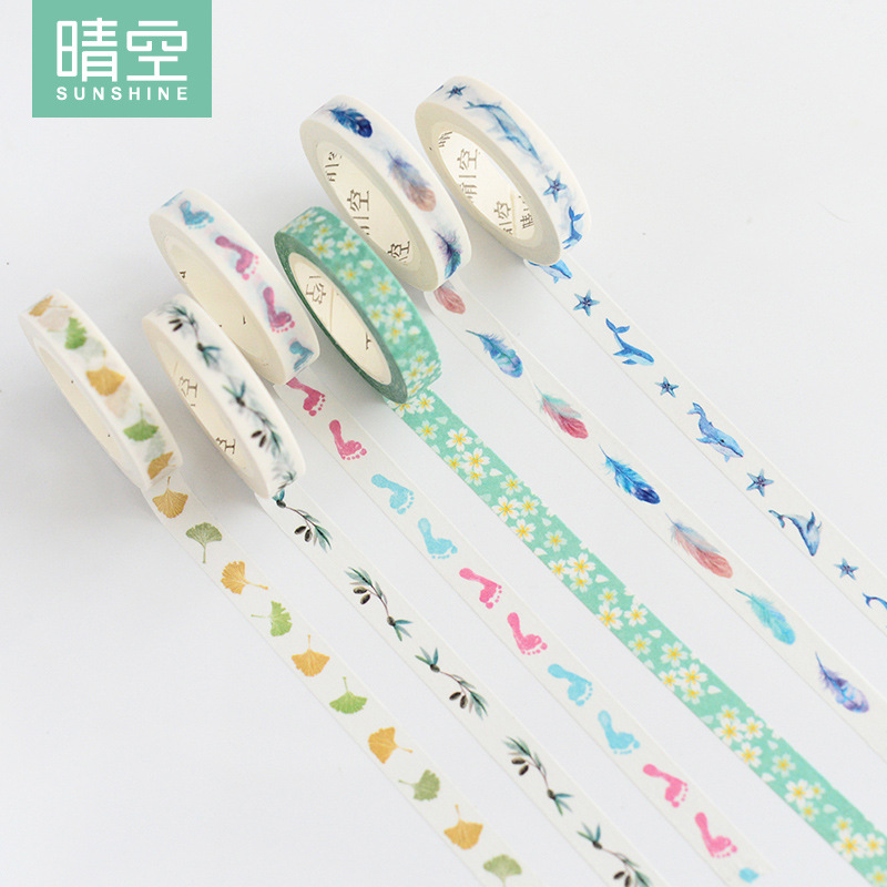 0.8cm*8m Fresh Footprint Feather Olive Branch Washi Tape Adhesive Tape DIY Scrapbooking Sticker Label Craft Masking Tape