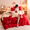 JUSTCHIC Cute Cartoon Strawberry Duvet Cover Winter Milk Cashmere Double-sided Printing Plus Velvet Quilt Cover Double Queen