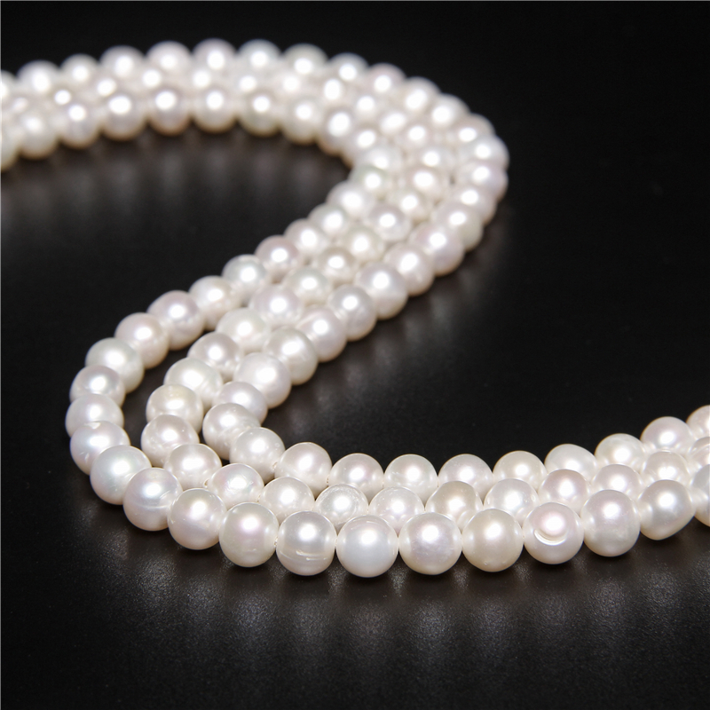 Grade A 7-8mm White Near Round Pearl Beads High Quality Freshwater Natural Pearls For Jewelry Making DIY Necklace 14' Strand'