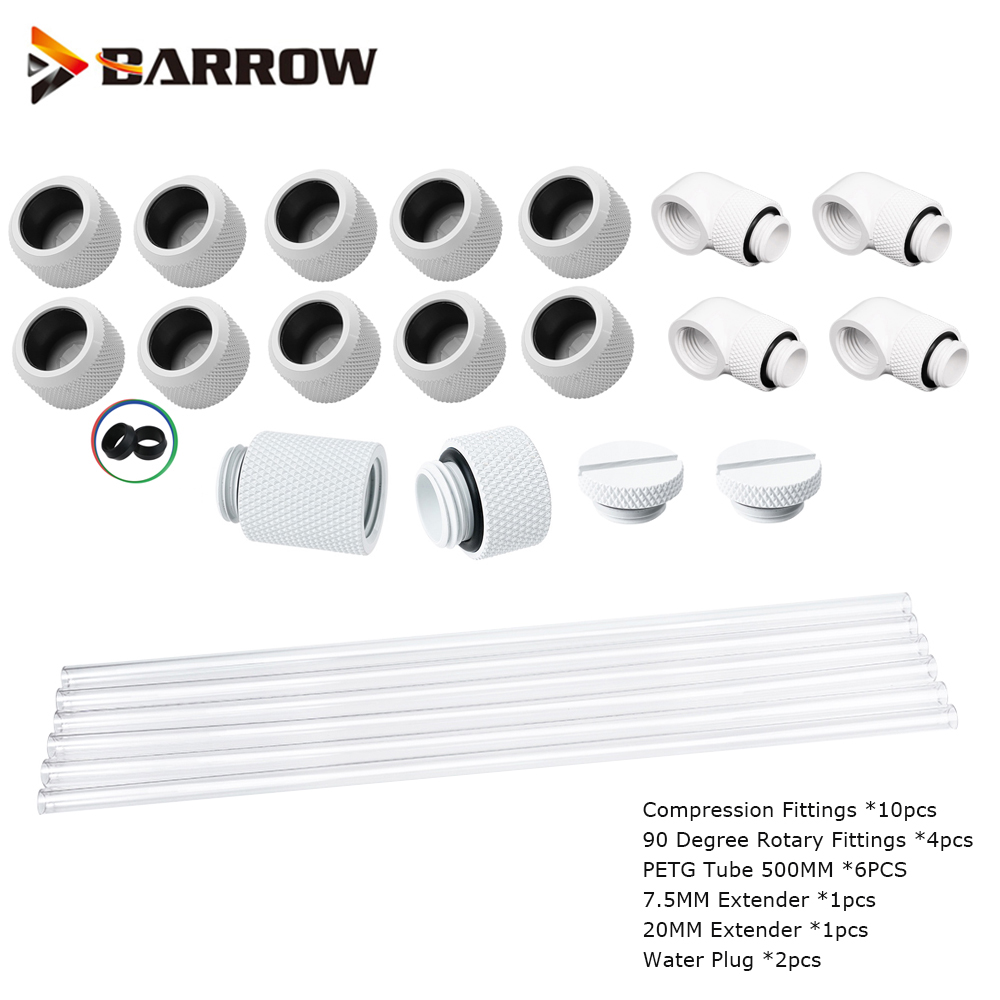 Barrow Computer Water Cooling Build PETG Hard Tube With Fittings ,Liquid Loop Kit ,6pcs x500mm Tube,10X14MM,12X16MM,Upgrade