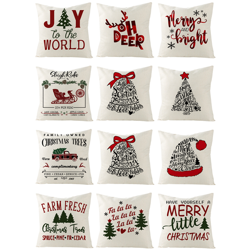 Merry Christmas Cushion Cover 45*45cm Cotton Linen Pillowcase Sofa Cushions Pillow Cases New Year Christmas Decorations for home