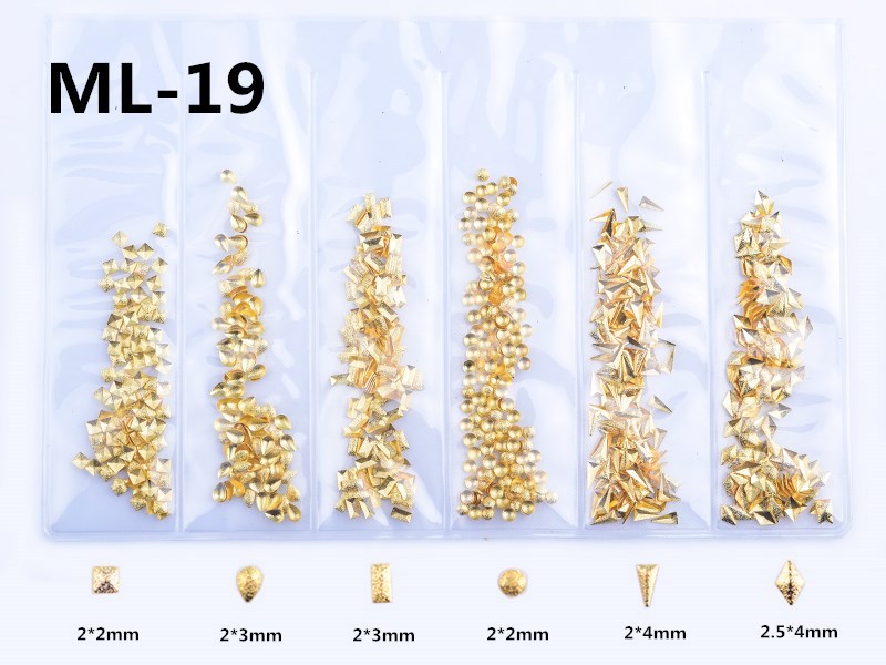 New 6 Grid/Pack DIY Mixed Nail Art Metal Frame Hollow Gold Silver Rivet Decorations Triangle Shell Nail Studs Slider Manicure