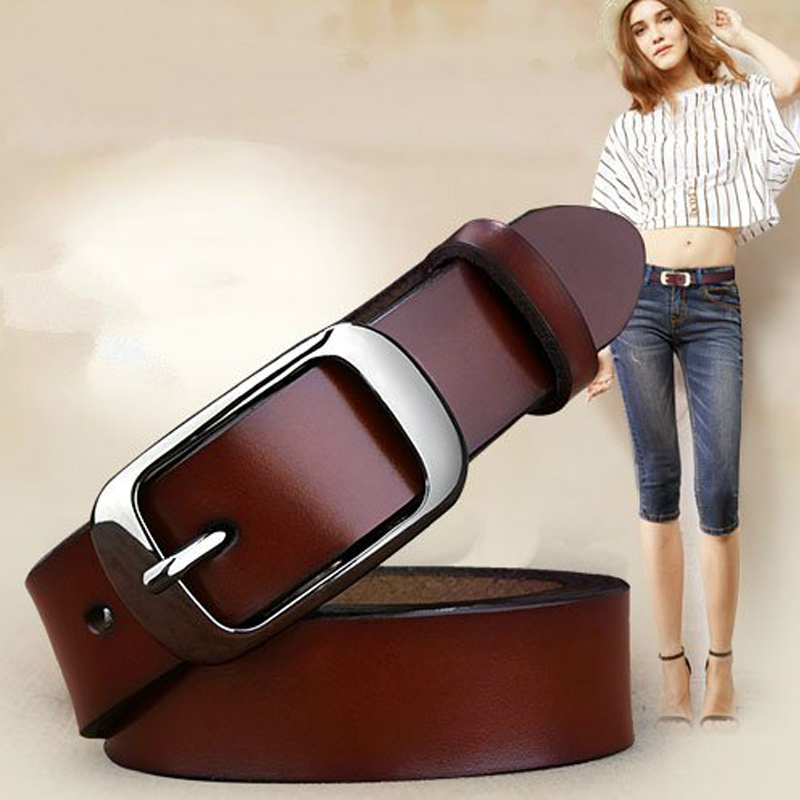 Women's genuine leather fashion retro belt high quality luxury brand ladies metal double buckle new belt with jeans