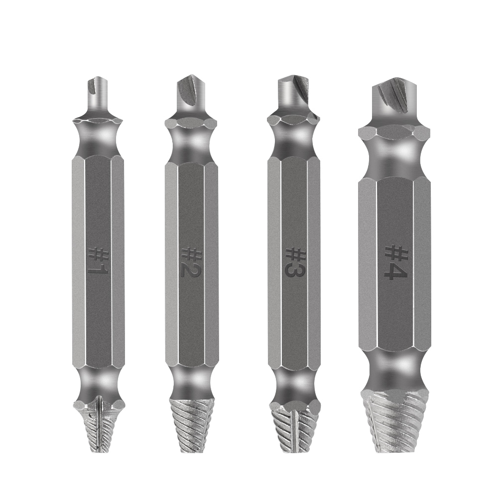 4pcs/set Drill Bits Damaged Screw Extractor Double Side Drill Bits Guide Set Out Bolt Stud Stripped Screw Remover Tool