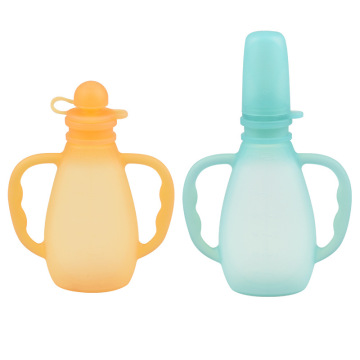 180ML Silicone Baby Food Handles Pouches Dual Lids
