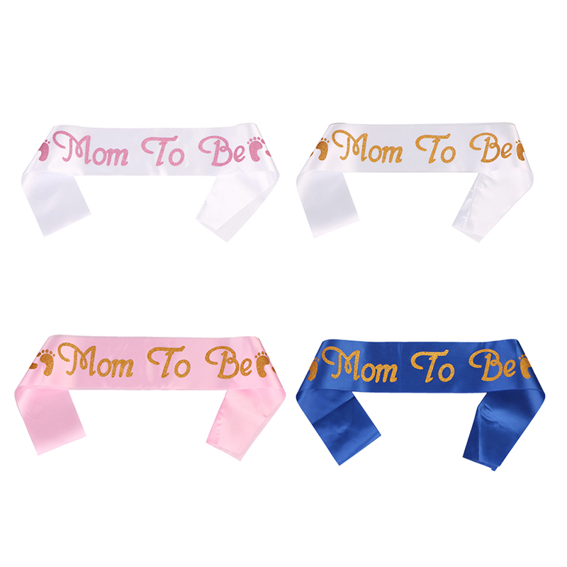 "Mom To Be" Sash Satin With Lovely Footprints For Pregnant Woman Baby Shower Party Supplies Mother's Day Birthday Present
