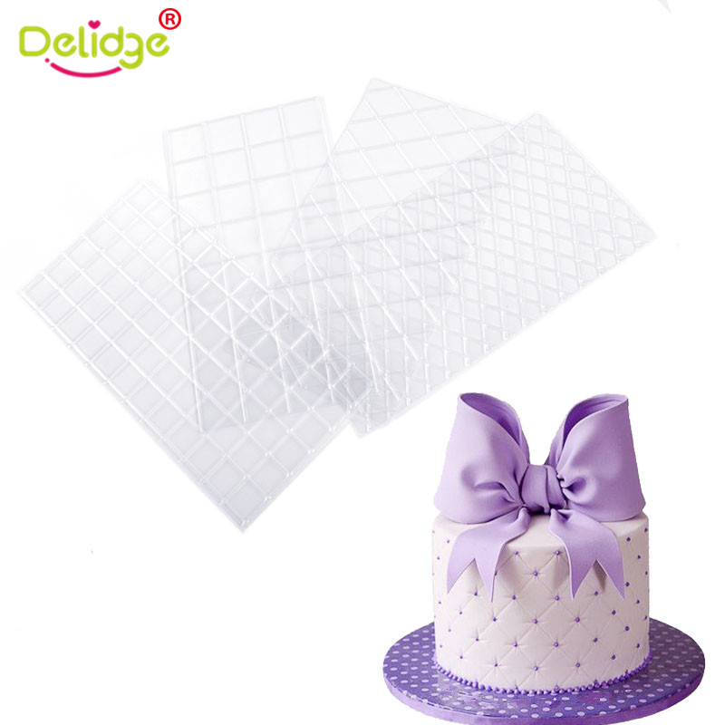 Delidge 4pcs/set Plastic Transparent Texture Cake Border Decorating Tools Cake Side Decorating Stencils Fondant Mold