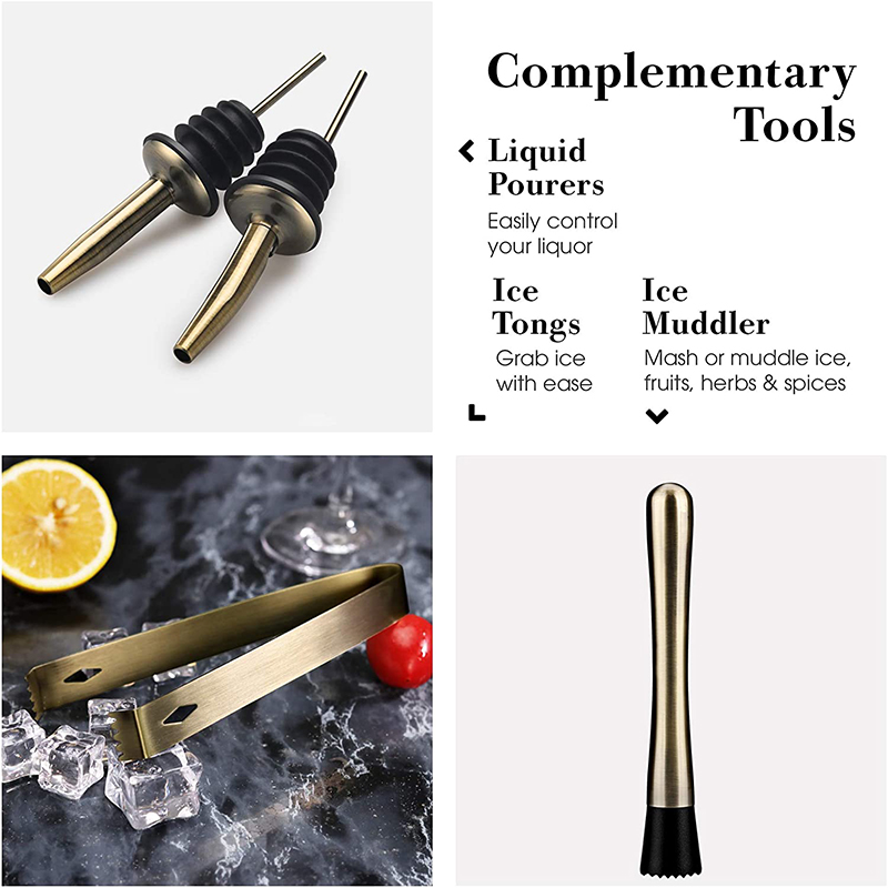 11-Piece Cocktail Shaker Bar Set: Weighted Boston Shakers,Cocktail Strainer Set,Jigger, Cocktail Muddler,Spoon, Ice Tong,Pourers
