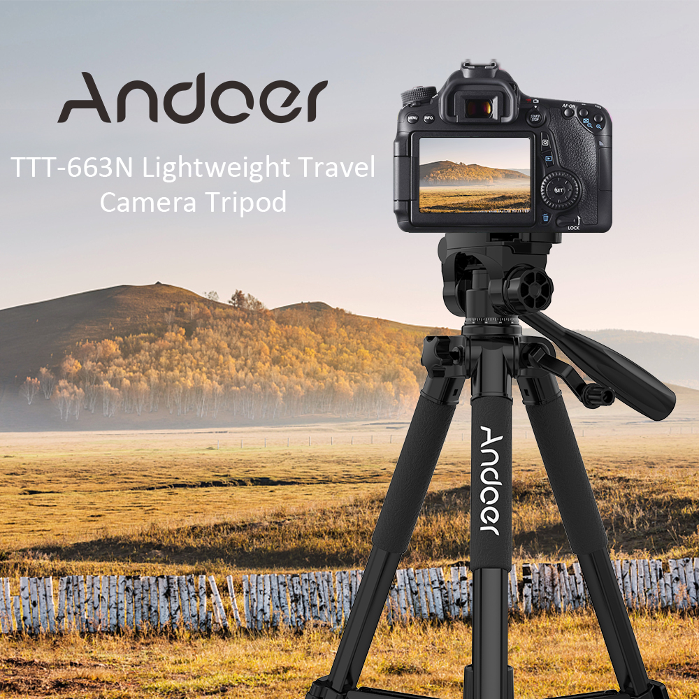 Andoer TTT-663N Travel Camera Tripod for Photography Video Shooting DSLR SLR Camcorder with Carry Bag Phone Clamp Camera Tripod