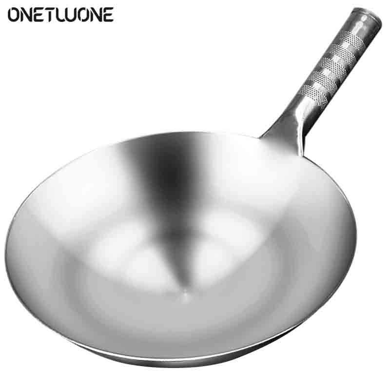 Stainless Steel Wok 1.8mm Thick High Quality Chinese Handmade Wok Traditional Non Stick Rusting Gas Wok Cooker Pan Cooking