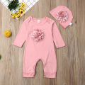 0-18M 2PCS Newborn Baby Girl Clothes 3D Flower Romper Jumpsuit Hat Outfit Set