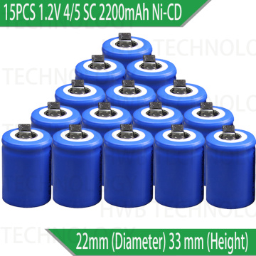 15PCS/lot Ni-Cd 1.2V 2200mAh 4/5 SubC Sub 4/5SC Rechargeable Battery with Tab - Blue Power tools battery Free shipping