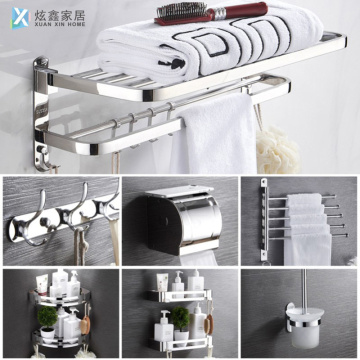 Bathroom Towel Rack Stainless Steel Free Punch Storage Rack Bathroom Hook Tower Hanger Soap Box Toilet Brush Diverse Accessories