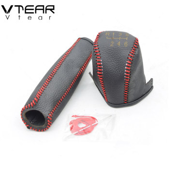 Vtear For Hyundai Elantra Gear Shift Collars leather handbrake knob cover case replacement hand brake shifter boot covers auto