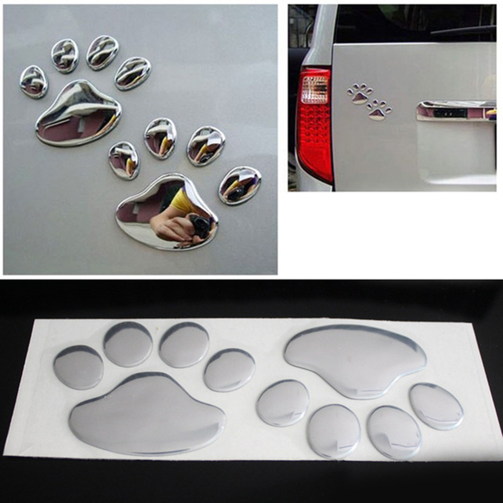 2PCS Car Sticker Cool Design Paw 3D Animal Dog Cat Bear Foot Prints Footprint Decal Car Stickers Silver Gold Auto Accessories