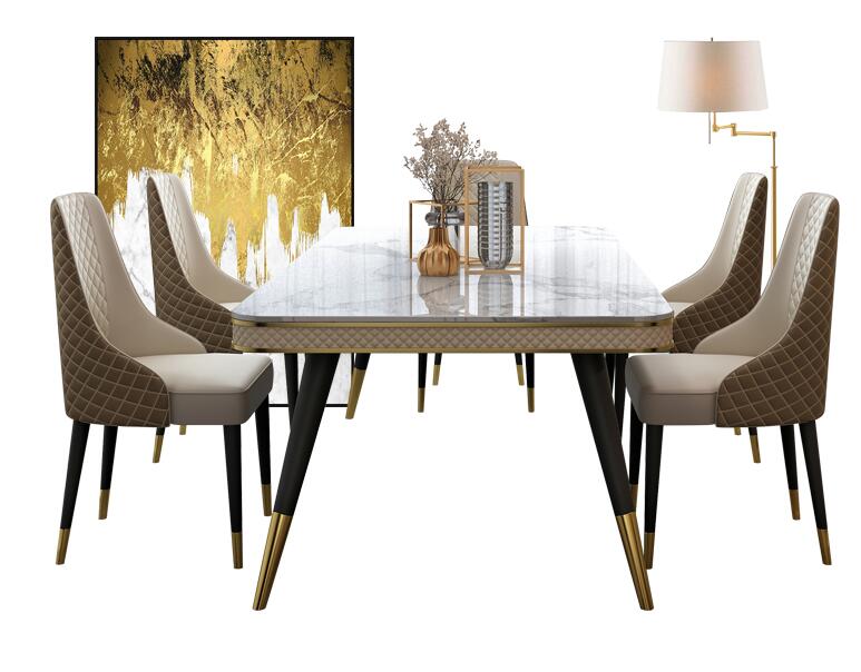 Marble countertop dining table and chair combination dining rectangular light luxury style dining table